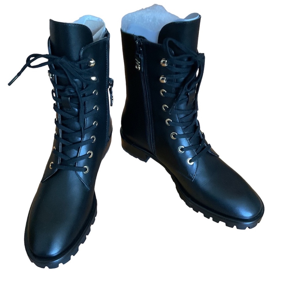 Stuart Weitzman Black Lace-Up Combat Boots